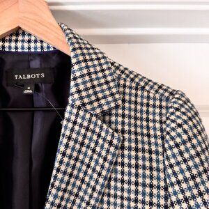 Talbots Fall Houndstooth Blue/Cream Blazer Perfect NWOT Size 8